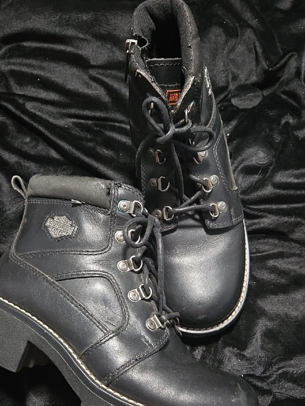 Harley-Davidson Black Lace-Up Leather Motorcycle Boots